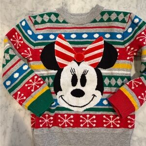 Disney Kids Minnie Mouse Holiday Sweater - Red, Green, and Gray